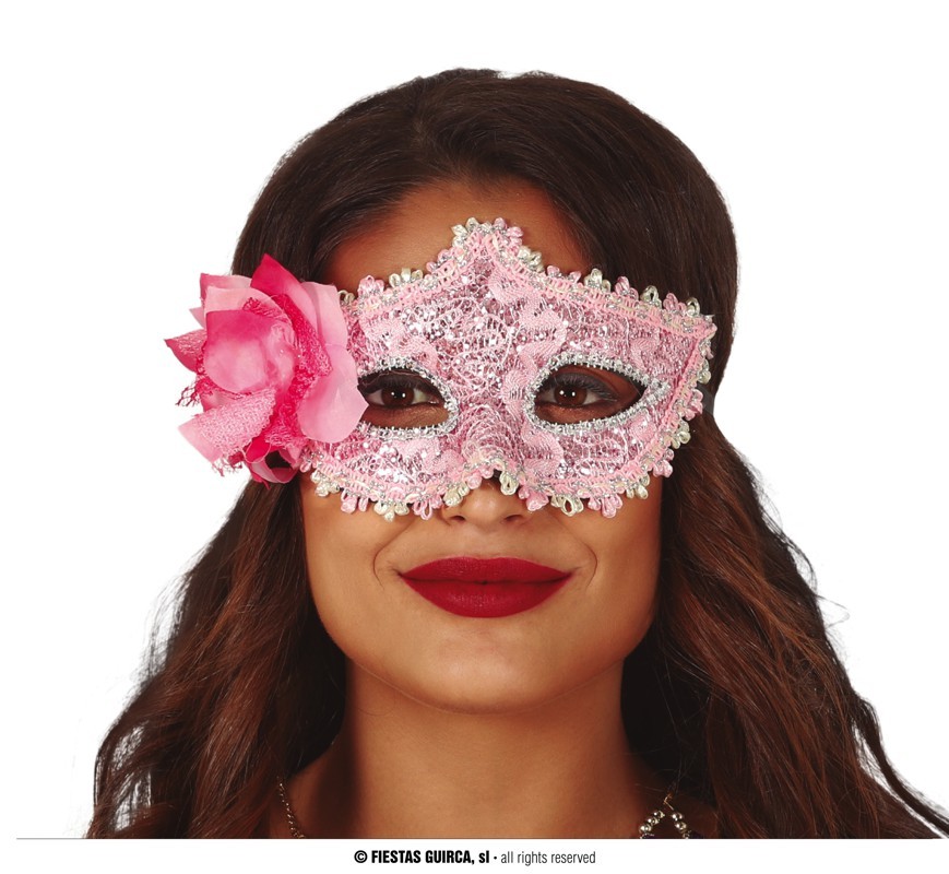 Różowa maska z kwiatem