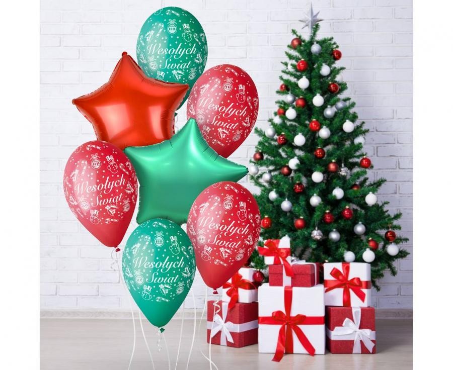 Balony Premium "Wesołych Świąt", czerwone i zielone