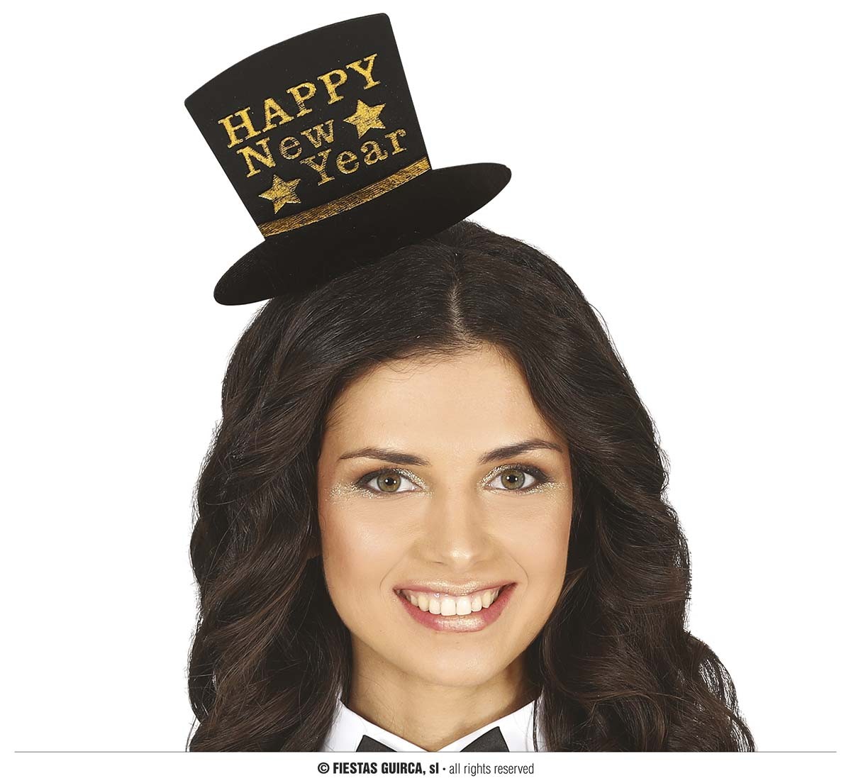 Opaska z płaską imitacją cylindra ze złotym "Happy New Year"