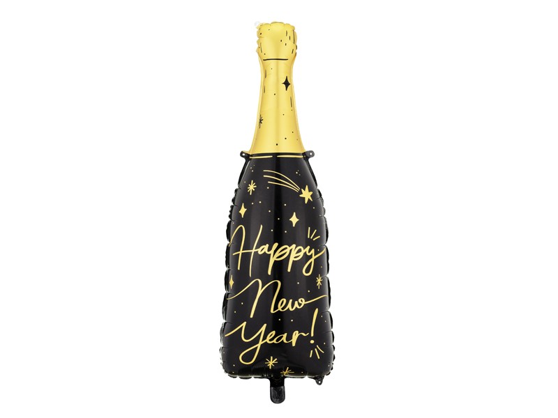 Balon foliowy czarna butelka szampana "Happy New Year" / 39,5x98 cm