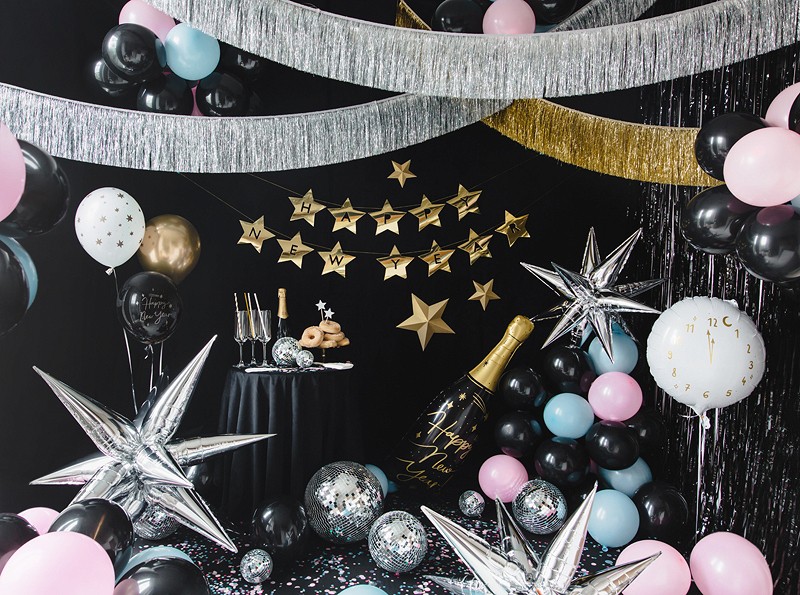 Balon foliowy czarna butelka szampana "Happy New Year" / 39,5x98 cm