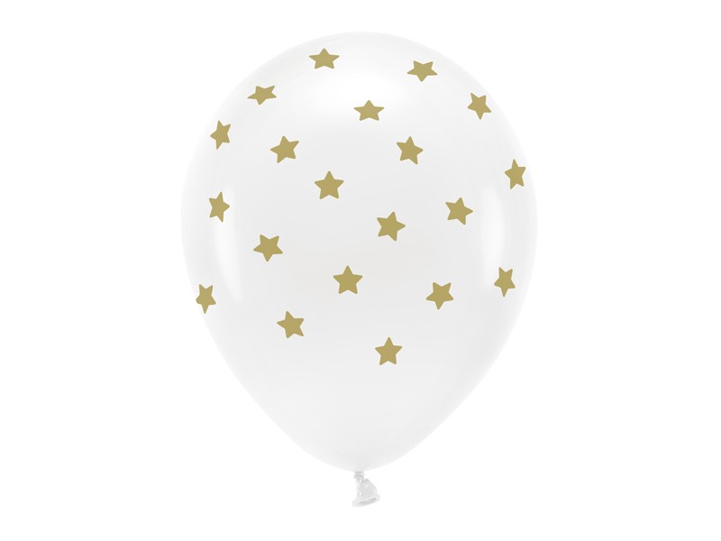 Balony lateksowe Eco białe w złote gwiazdki