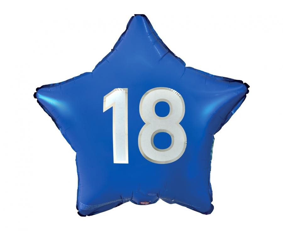Balon foliowy gwiazdka niebieska "18" / 48 cm