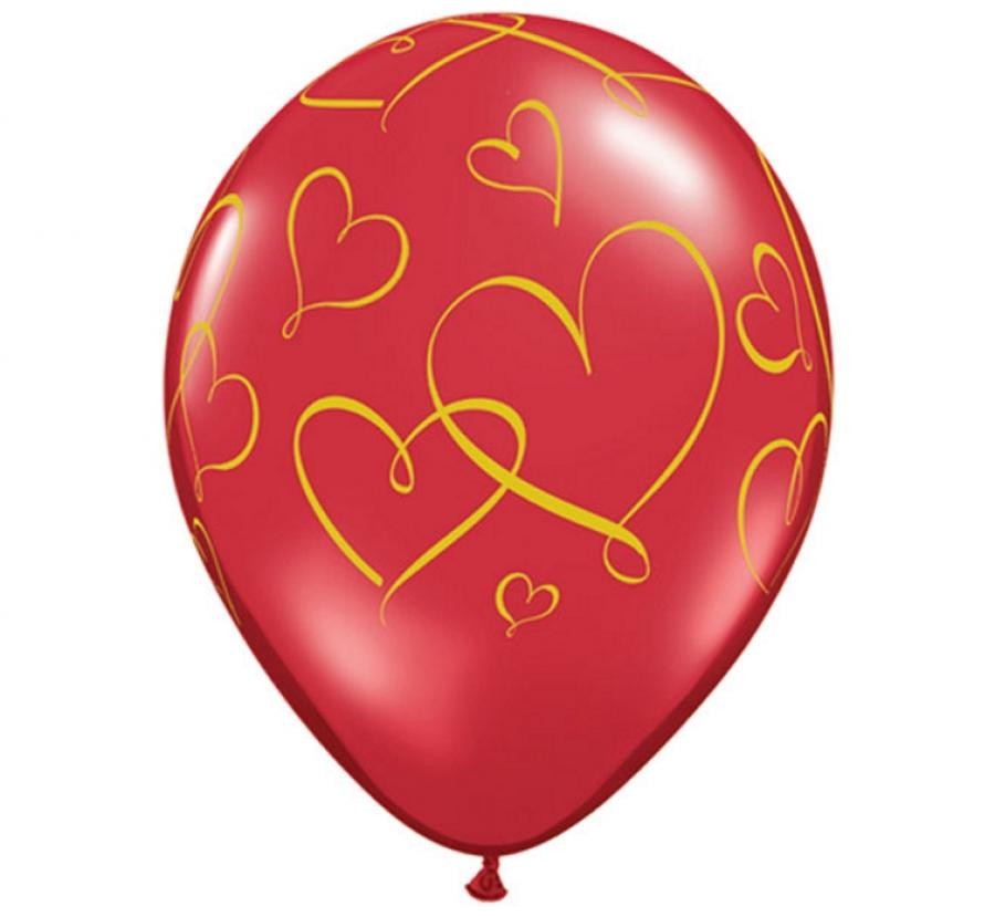 Balony QL 11" z nadrukiem "Serca", crystal czerwony