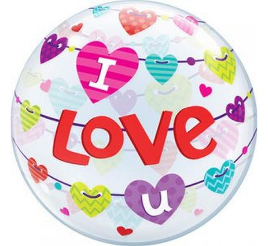 Balon foliowy 22" QL Bubble "Love You" Banner Hearts