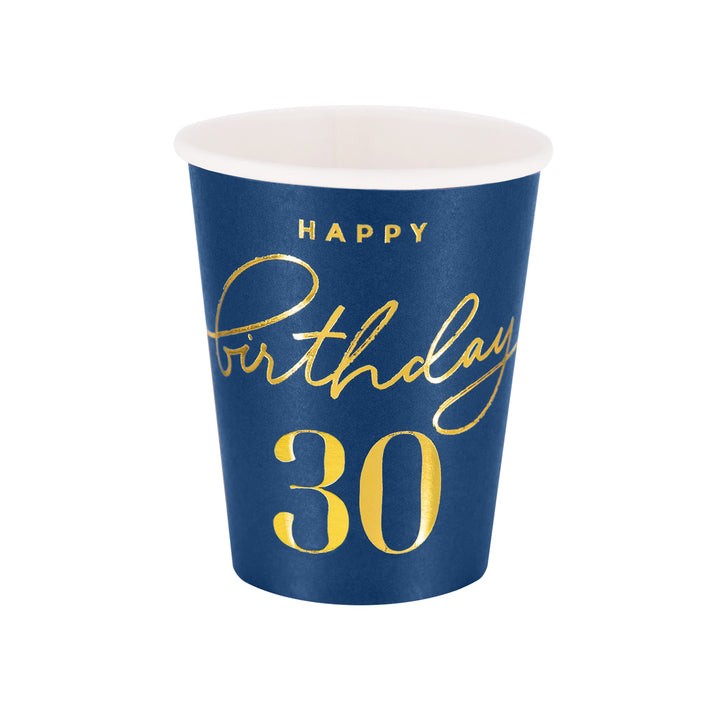 Kubeczki granatowe ze złotym napisem "Happy Birthday 30"