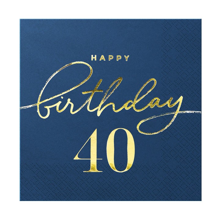 Serwetki granatowe ze złotym napisem "Happy Birthday 40"
