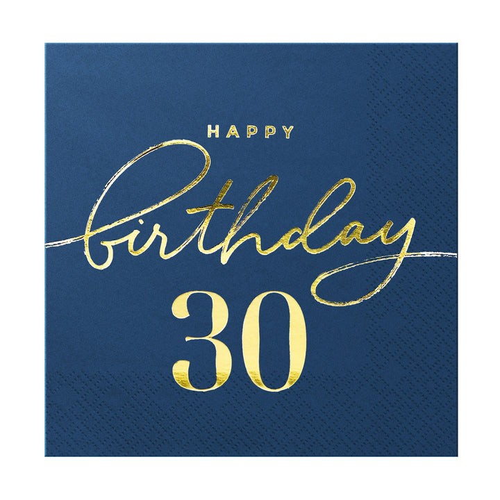 Serwetki granatowe ze złotym napisem "Happy Birthday 30"