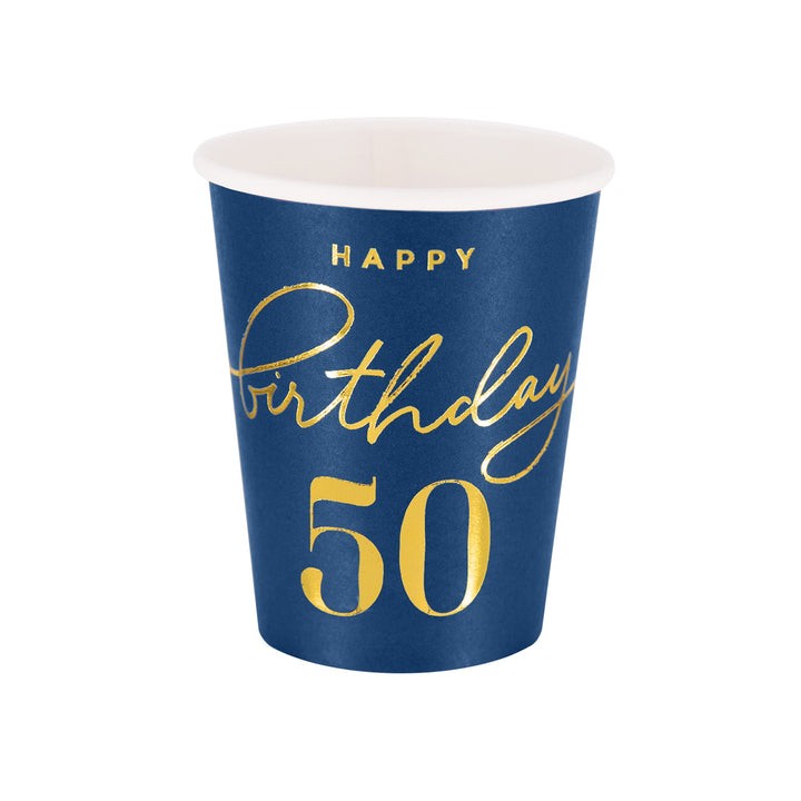 Kubeczki granatowe ze złotym napisem "Happy Birthday 50"