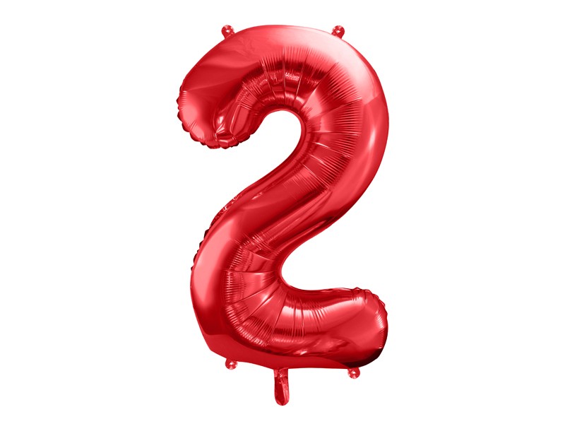 Balon foliowy metalizowany Cyfra "2" czerwona, 86 cm / FB1M-2-007