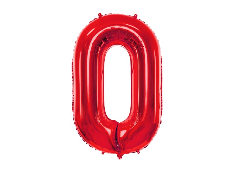 Balon foliowy metalizowany Cyfra "0" czerwona, 86 cm / FB1M-0-007