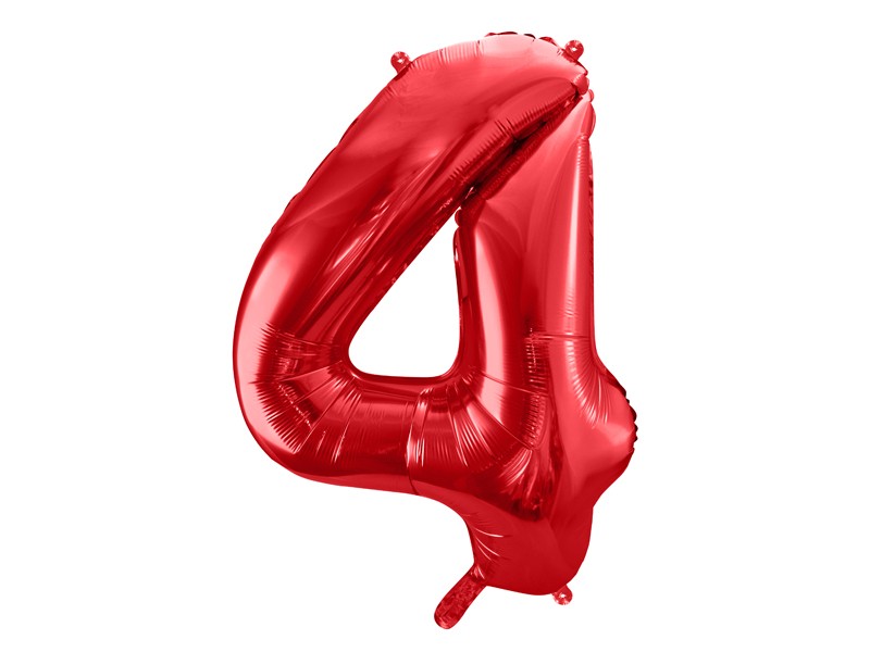 Balon foliowy metalizowany Cyfra "4" czerwona, 86 cm / FB1M-4-007