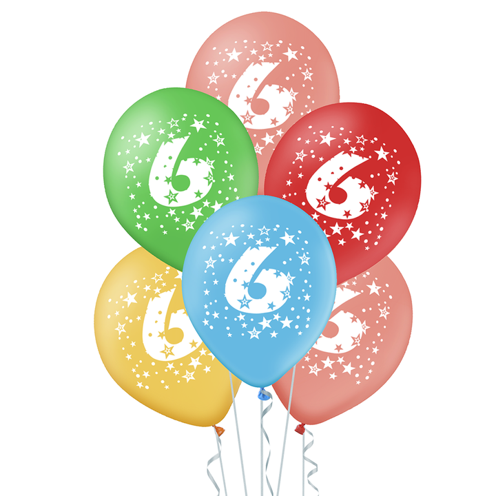 Kolorowe balony z cyfrą 6