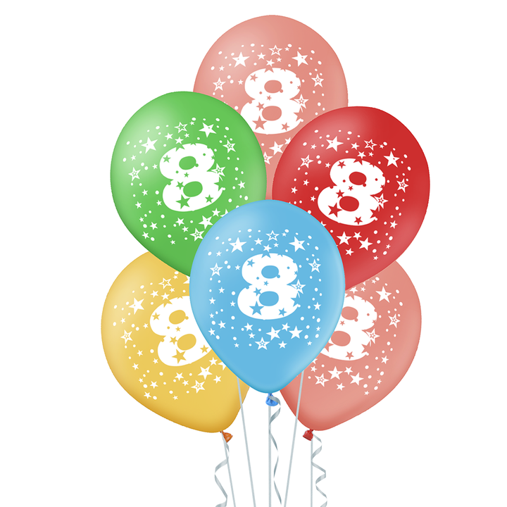 Kolorowe balony lateksowe z cyfrą 8