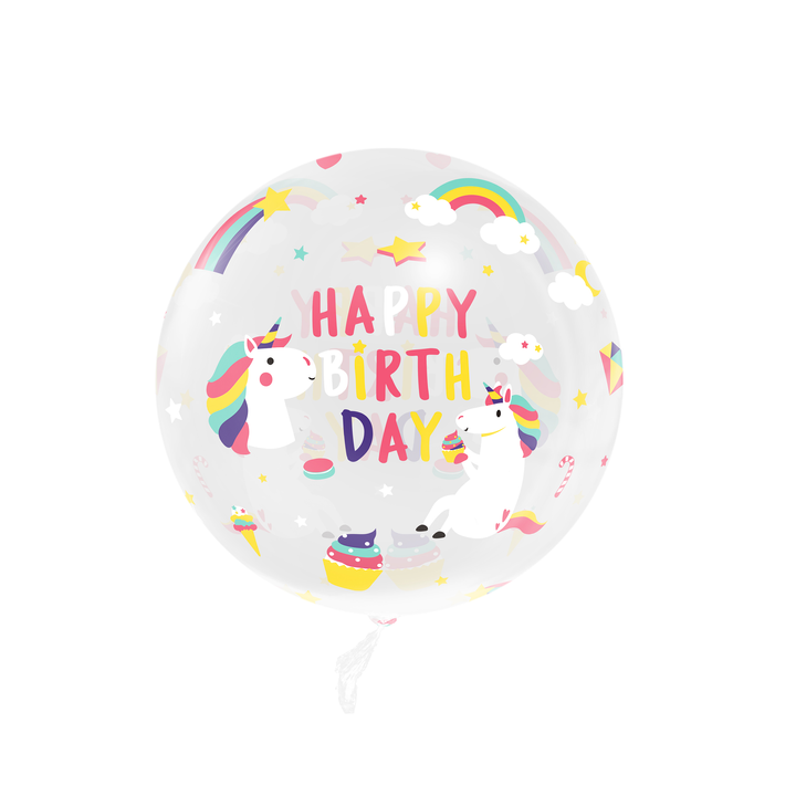 Balon przezroczysty okrągły Jednorożec / 45 cm
