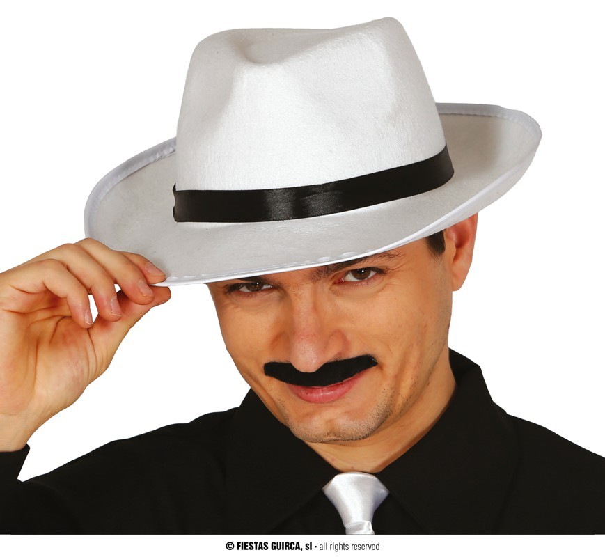 Biały kapelusz gangsterski z czarna lamówką