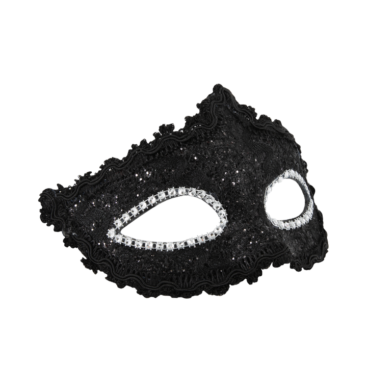 Czarna maska karnawałowa brokatowa z diamencikami