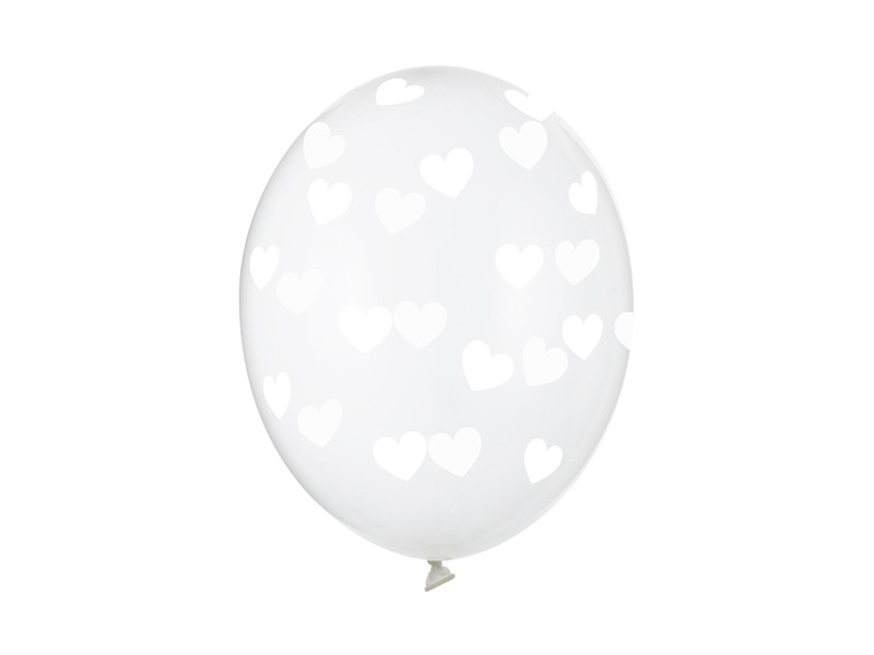 Balony lateksowe transparentne w białe Serduszka / SB14C-228-099W-6