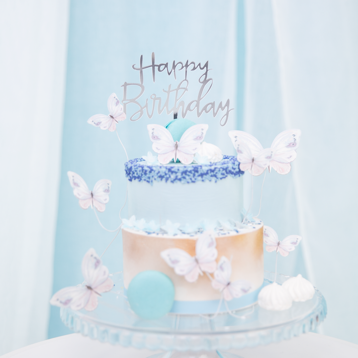 Srebrny topper lustrzany "Happy Birthday"