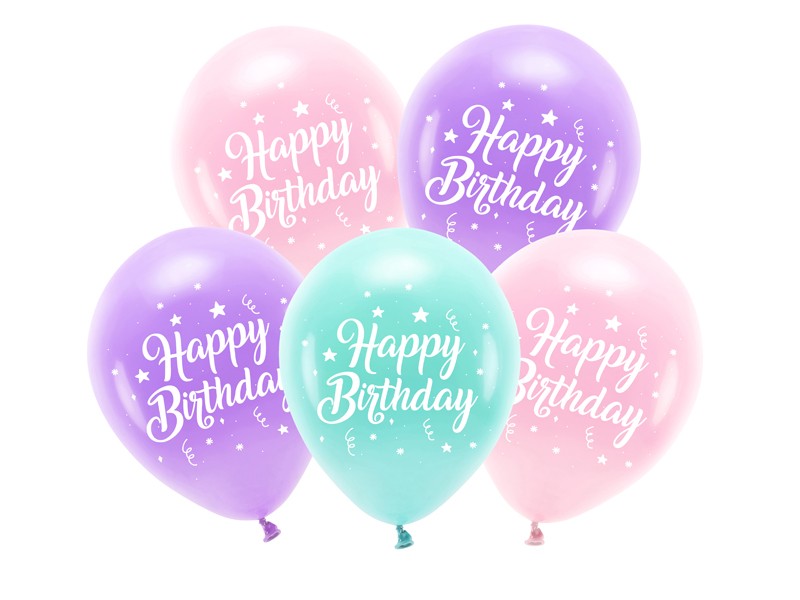 Balony ECO "Happy Birthday" / mix różowy