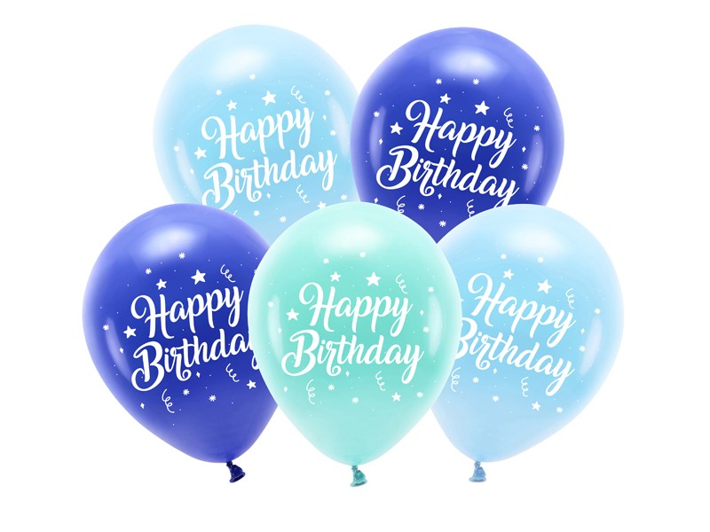 Balony ECO "Happy Birthday" / mix niebieski